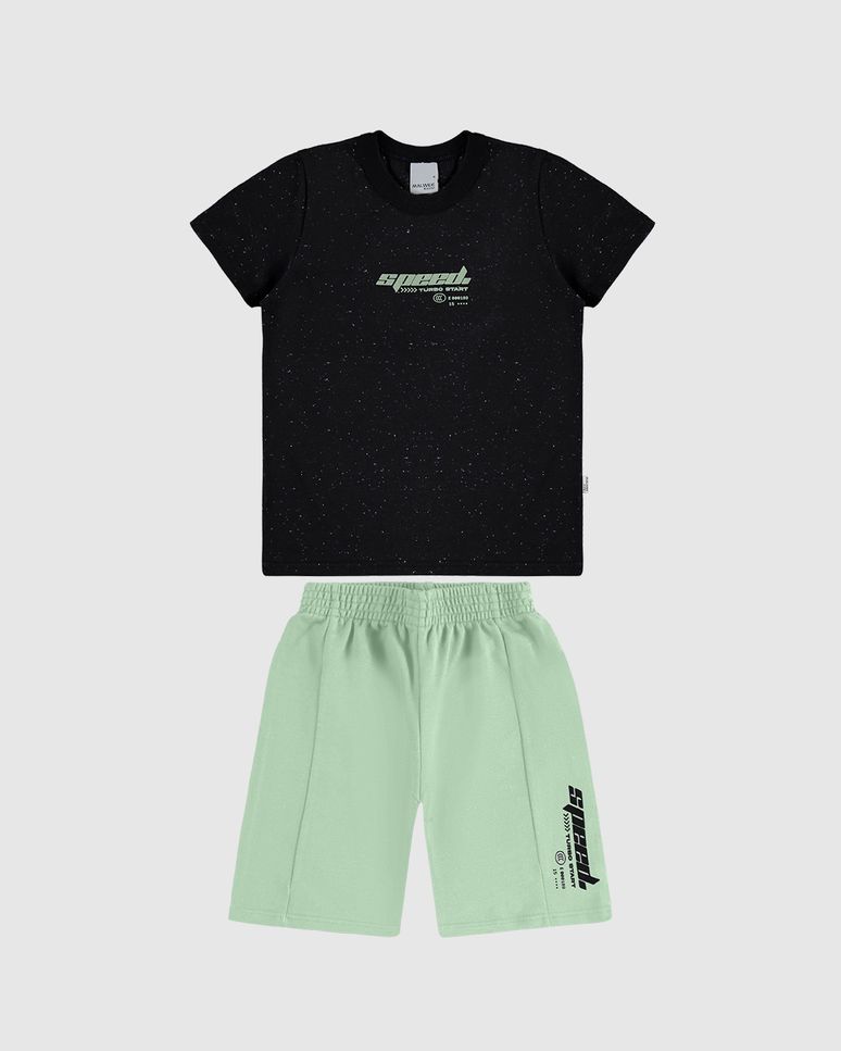 Conjunto Infantil Menino Camiseta Speed Turbo Start Malha Botonê Malwee Kids