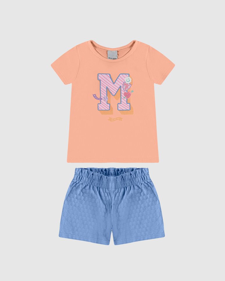 Conjunto Infantil Menina Estampa Com Glitter Em Algodão Malwee Kids