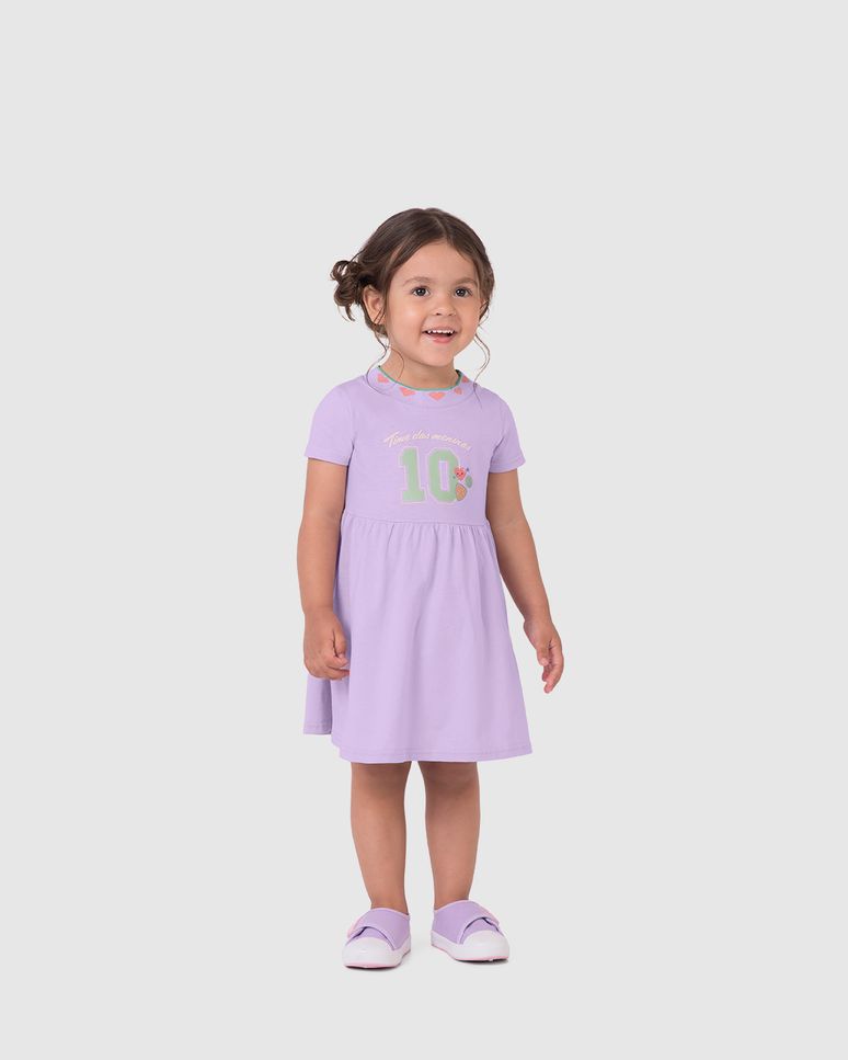 Vestido Infantil Gola Retilínea Time Das Meninas Em Algodão Malwee Kids