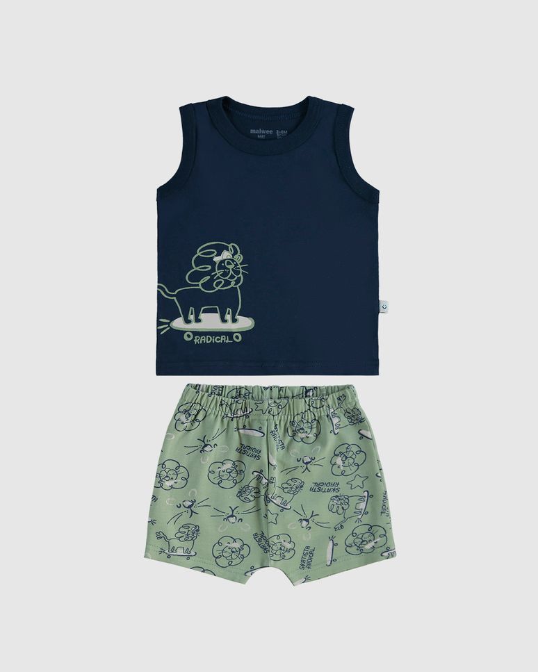 Conjunto Bebê Menino Regata E Bermuda Skatista Radical Em Algodão Malwee Kids
