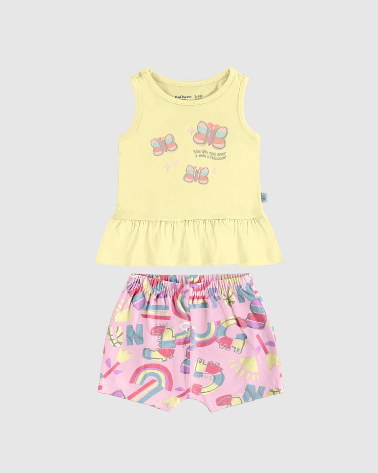 Conjunto Bebê Menina Blusa Peplum Voe Alto Em Algodão Malwee Kids