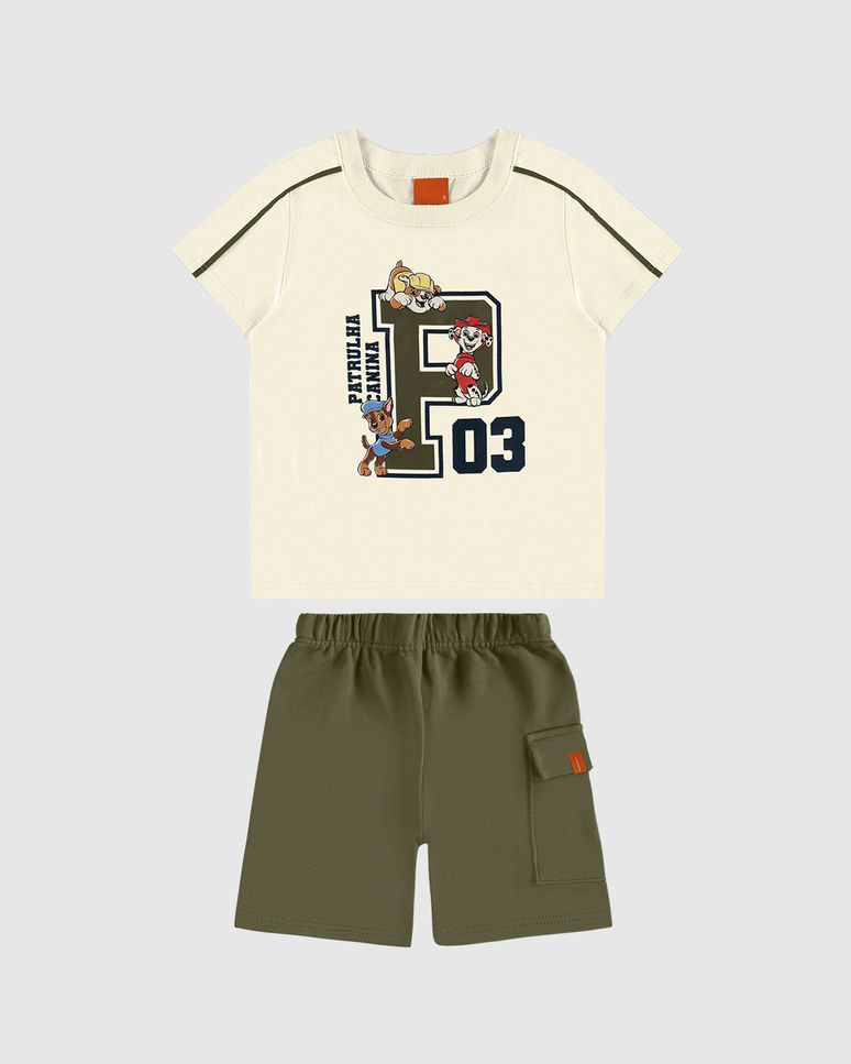 Conjunto Infantil Menino Camiseta Detalhe Listra Patrulha Canina Malwee Kids