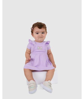 Conjunto Bebê Menina Body E Vestido Salopete Em Moletinho Listrado Malwee Kids