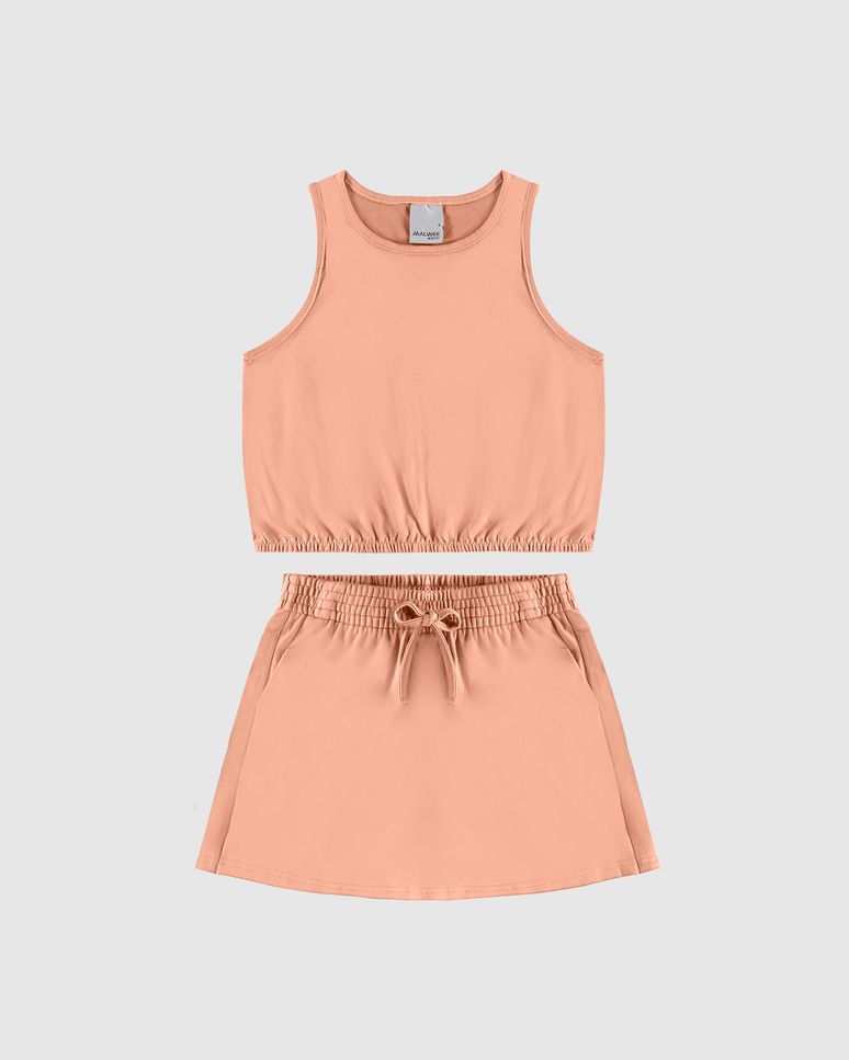 Conjunto Infantil Menina Regata Cropped E Shorts Saia Em Algodão Malwee Kids
