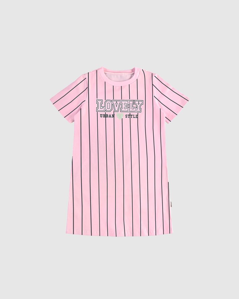 Vestido T-Shirt Infantil Lovely Urban Style Listrado Em Algodão Malwee Kids
