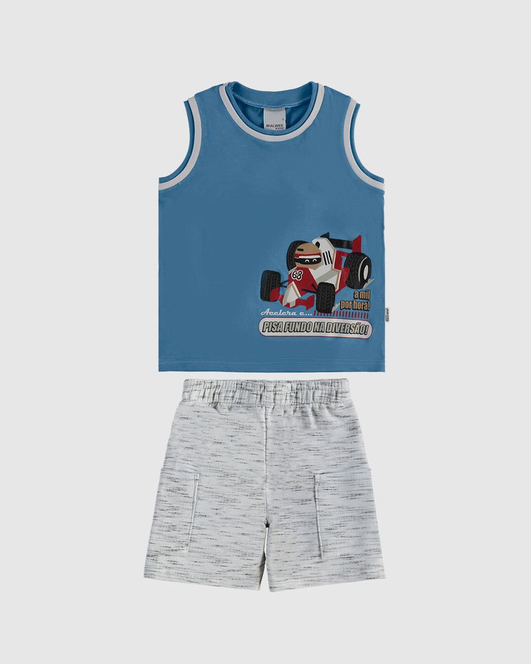 Conjunto Infantil Menino Regata Pisa Fundo Na Diversão! Em Algodão Malwee Kids