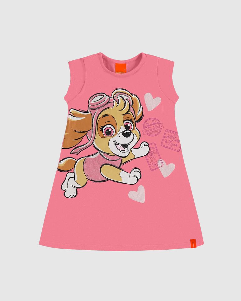 Vestido T-Shirt Infantil Skye Patrulha Canina Estampa Glitter Malwee Kids