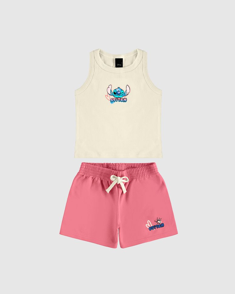 Conjunto Infantil Menina Regata Ribana E Shorts Stitch Disney Malwee Kids