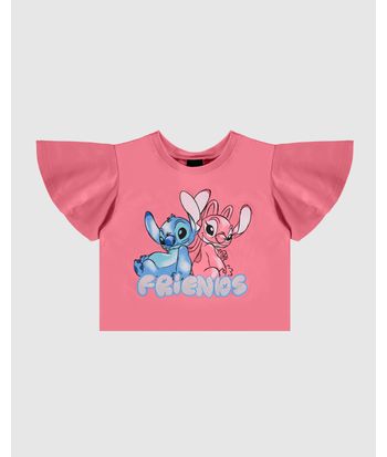 Blusa Infantil Menina Box Manga Godê Friends Stitch Disney Em Algodão Malwee Kids