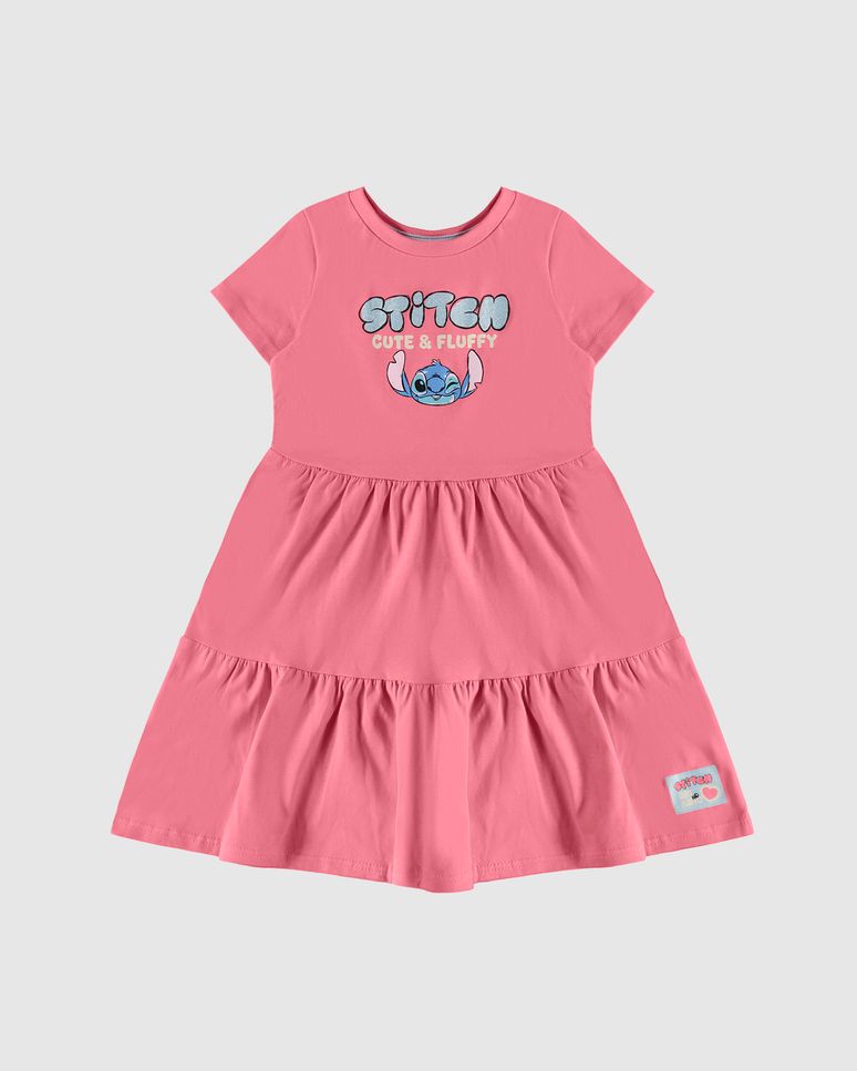Vestido Infantil Rodado Cute & Fluffly Stitch Disney Em Algodão Malwee Kids