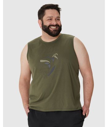 Regata Masculina Plus Size Ilustração Tropical Vibes Em Algodão