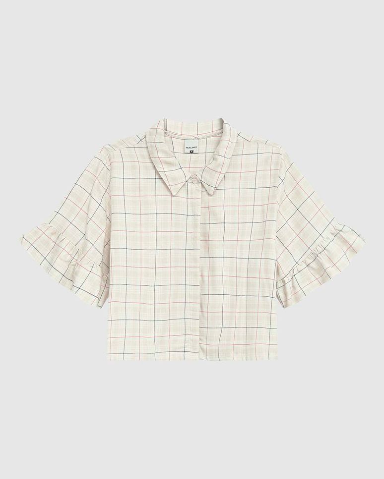 Camisa Cropped Feminina Manga Com Babado Em Viscose