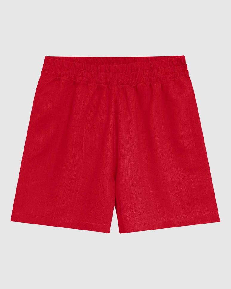 Shorts Feminino Cintura Alta Cós Elástico Em Viscolinho
