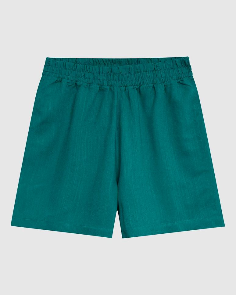 Shorts Feminino Cintura Alta Cós Elástico Em Viscolinho
