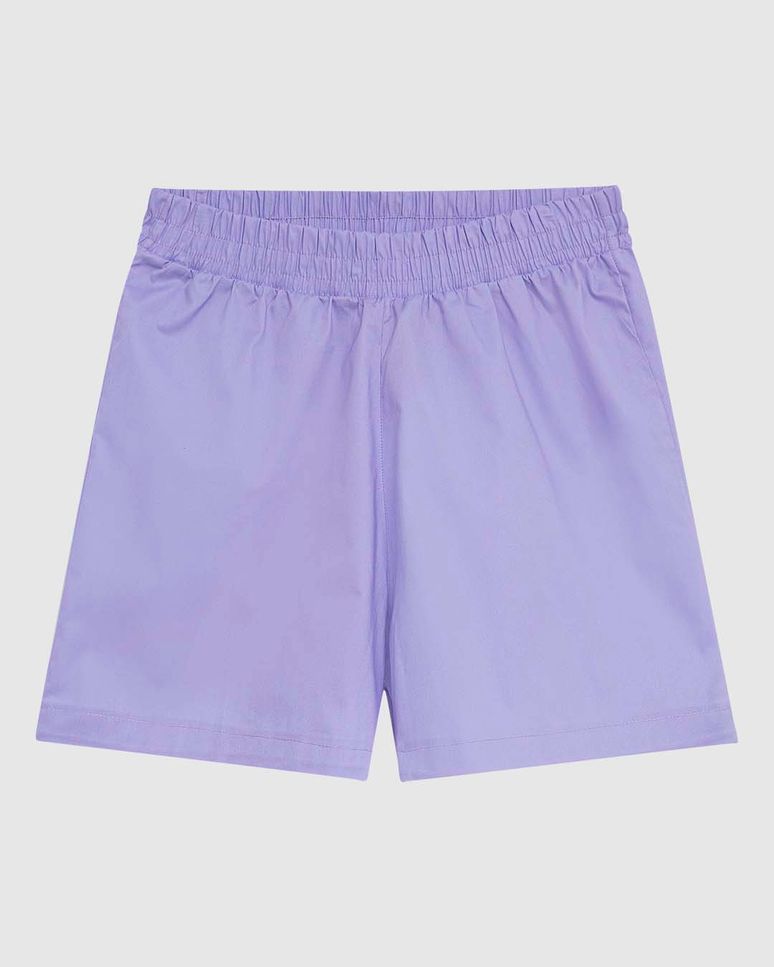 Shorts Feminino Cintura Alta Cós Elástico Em Tricoline