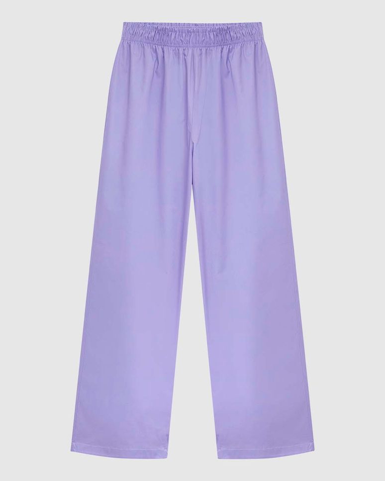 Calça Wide Leg Feminina Cós Elástico Em Tricoline