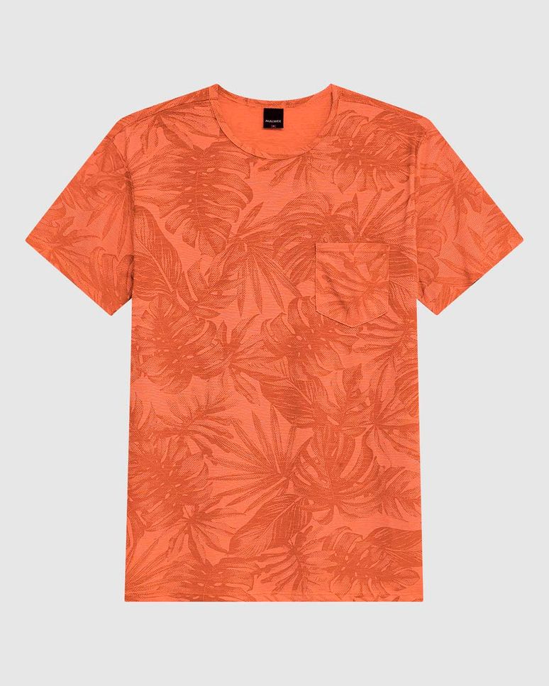 Camiseta Masculina Slim Estampada Bolso Frontal Em Malha Fio A Fio