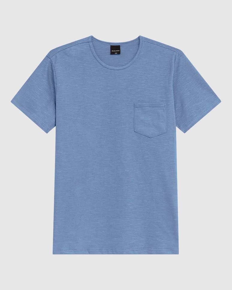 Camiseta Masculina Slim Bolso Frontal Em Malha Fio A Fio