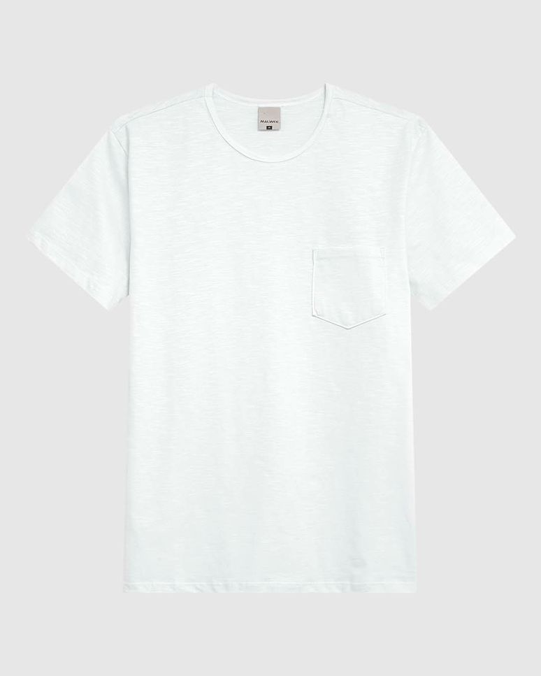 Camiseta Masculina Slim Bolso Frontal Em Malha Fio A Fio