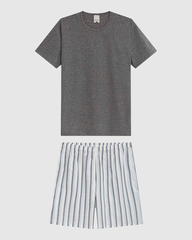 Pijama Masculino Camiseta E Shorts Listrado Em Malha Algodão