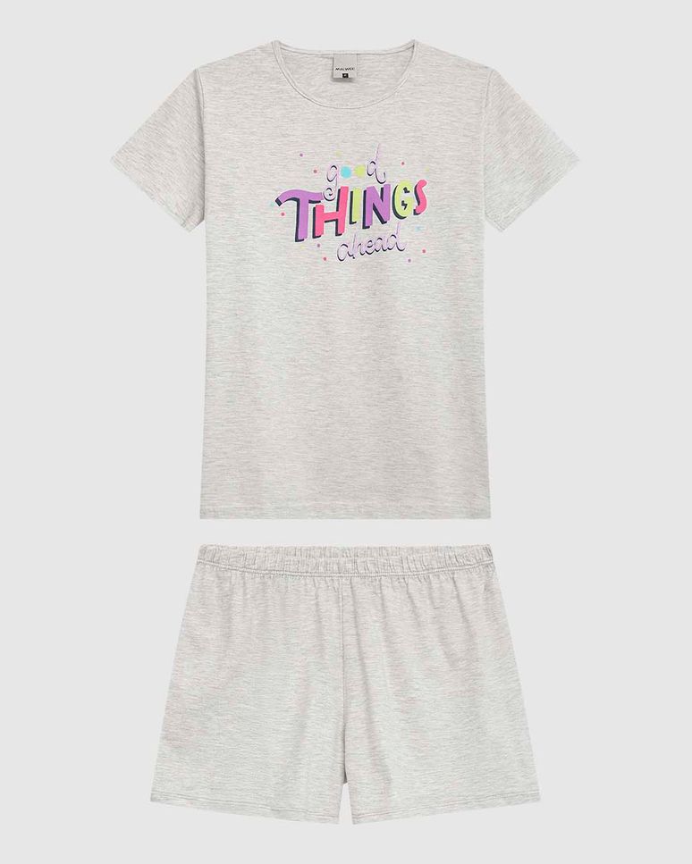 Pijama Feminino Blusa Estampa Lettering Frontal Em Malha Algodão