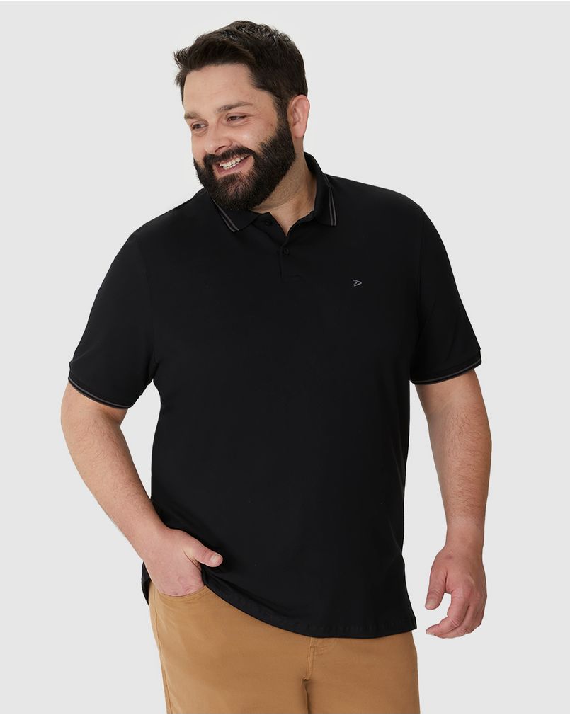 Camisa Polo Masculina Plus Size Peitilho Frontal Em Piquet Stretch