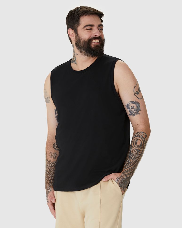 Regata Básica Masculina Plus Size Cava Ajustada Em Algodão