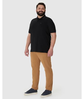 Camisa Polo Masculina Plus Size Peitilho Frontal Em Piquet Stretch