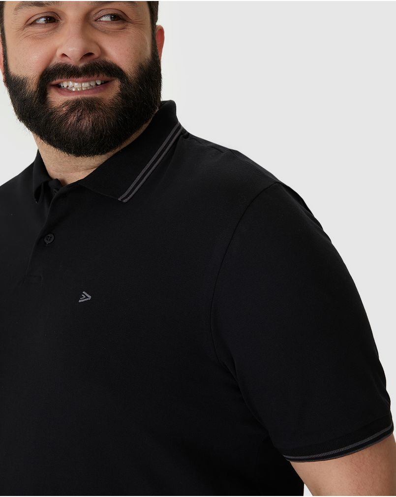 Camisa Polo Masculina Plus Size Peitilho Frontal Em Piquet Stretch