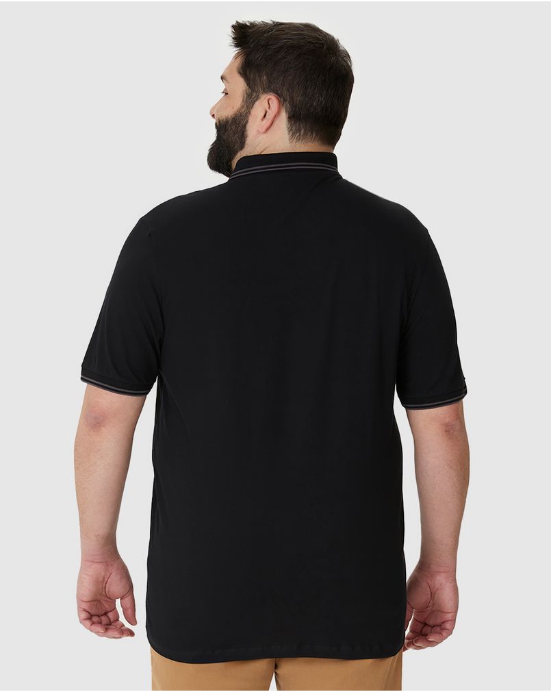 Camisa Polo Masculina Plus Size Peitilho Frontal Em Piquet Stretch