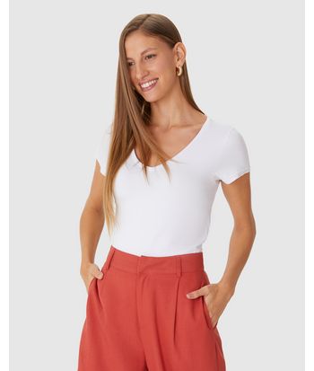 Blusa Básica Feminina Mullet Decote V Em Viscose Stretch