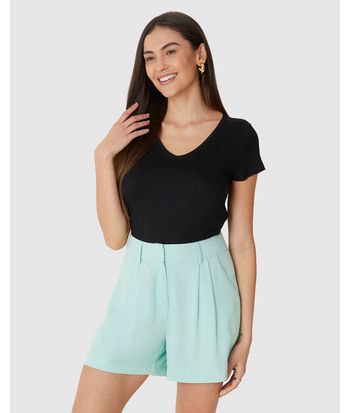 Blusa Básica Feminina Mullet Decote V Em Viscose Stretch
