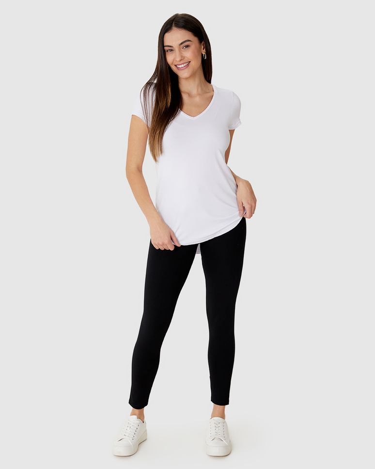 Calça Legging Básica Feminina Cintura Média Em Algodão