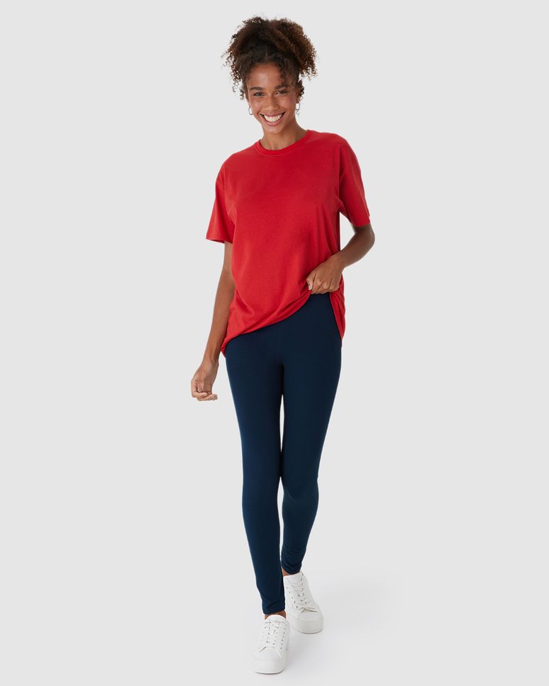 Calça Legging Básica Feminina Cintura Média Em Algodão