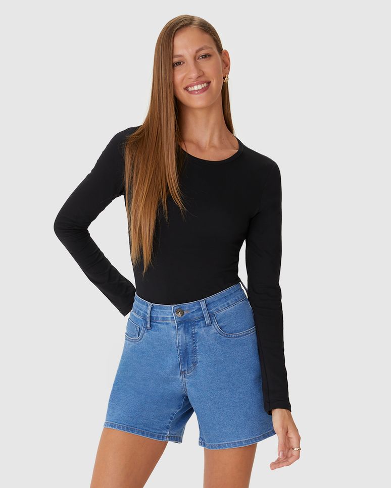 Blusa Básica Feminina Decote Redondo Em Algodão