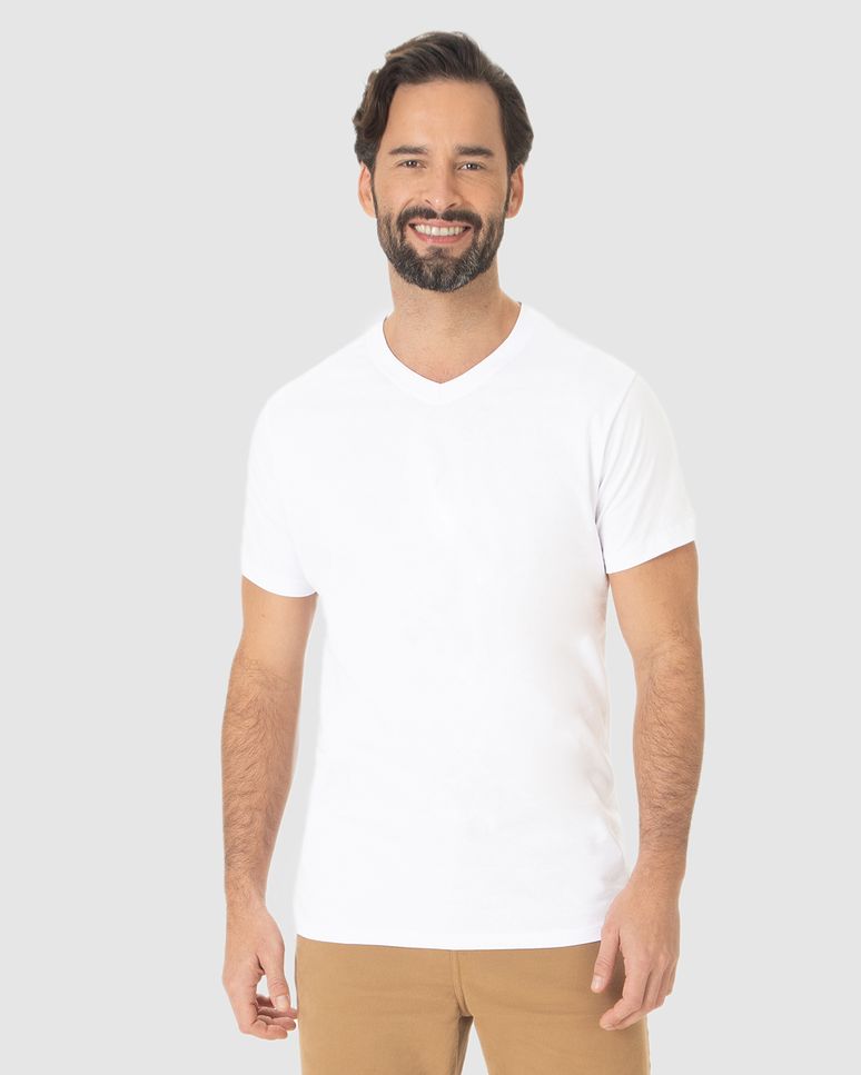 Camiseta Básica Masculina Gola V Em Algodão