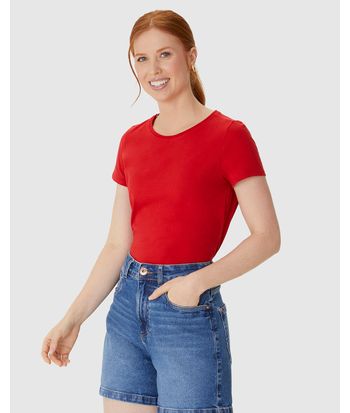 Blusa Básica Feminina Baby Look Em Algodão