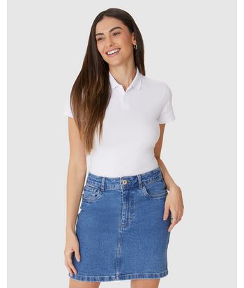 Blusa Polo Básica Feminina Com Peitilho Em Piquet Stretch