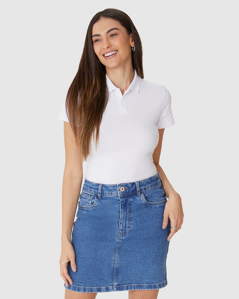 Blusa Polo Básica Feminina Com Peitilho Em Piquet Stretch