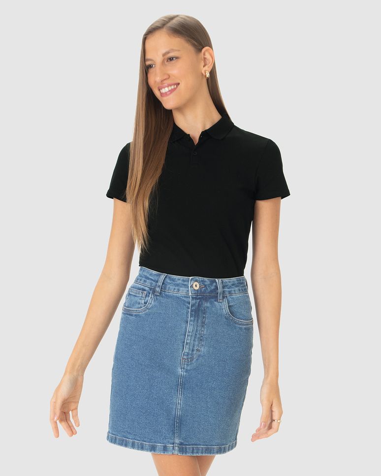Blusa Polo Básica Feminina Com Peitilho Em Piquet Stretch
