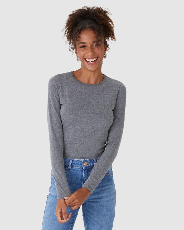 Blusa Básica Feminina Decote Redondo Em Algodão