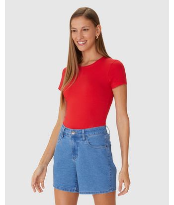 Blusa Básica Feminina Decote Redondo Em Algodão