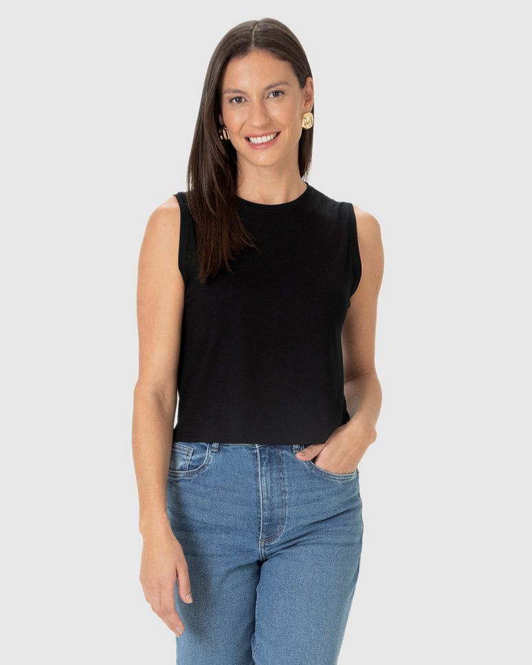 Regata Básica Feminina Long Cropped Em Viscose Stretch