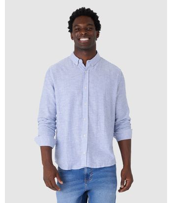 Camisa Masculina Gola Padrão Manga Longa Em Viscolinho