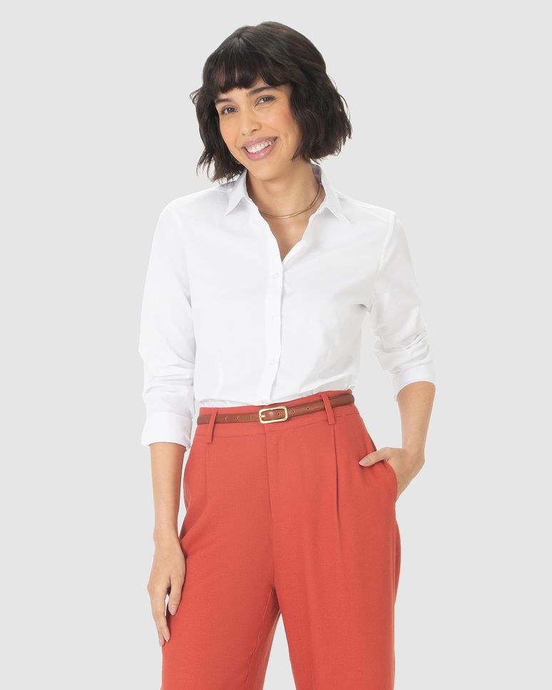 Camisa Básica Feminina Manga Longa Em Tricoline