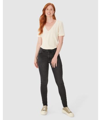 Calça Feminina Skinny Cintura Média Bolso Funcional Em Flex Jeans