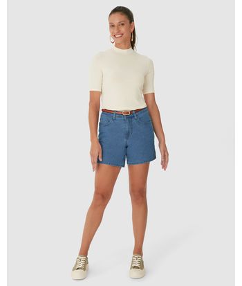 Bermuda Feminina Comfort Cintura Média Em Jeans Com Elastano