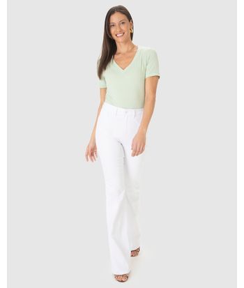 Calça Flare Feminina Bolso Funcional Em Sarja Com Elastano
