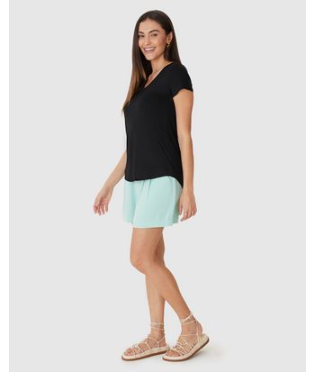 Blusa Básica Feminina Mullet Decote V Em Viscose Stretch