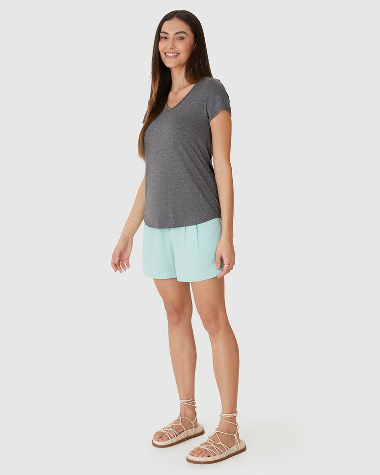 Blusa Básica Feminina Mullet Decote V Em Viscose Stretch